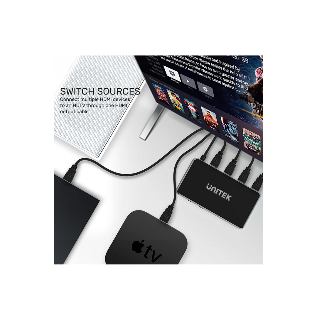 Unitek 4K HDMI Switch 5 In 1 Out in Qatar Unitek 4K HDMI Switch 5 In 1 Out in Qatar
